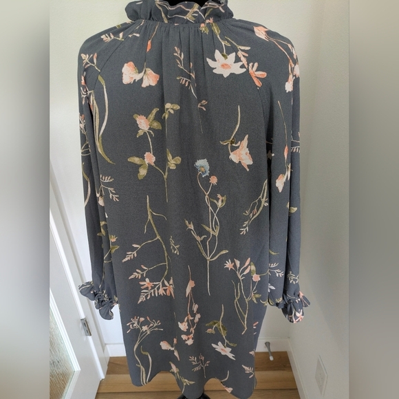 H&M Women's Oversized Frilled-collar Mini dress Floral Long Sleeve Fall Bohemian - Picture 8 of 13